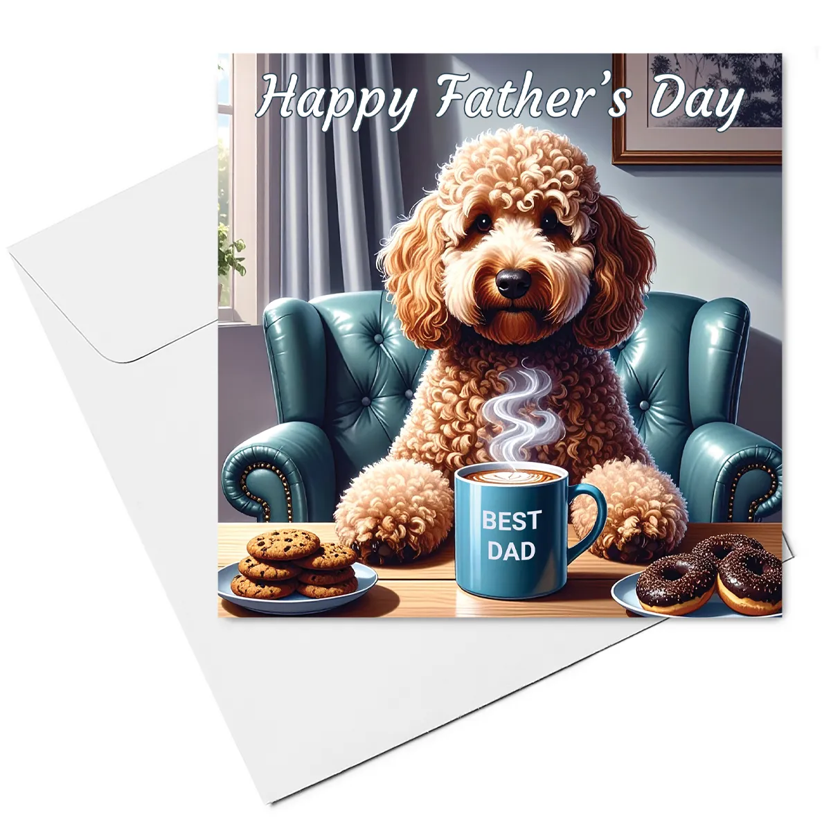 apricot cockapoo fathers day card & envelope