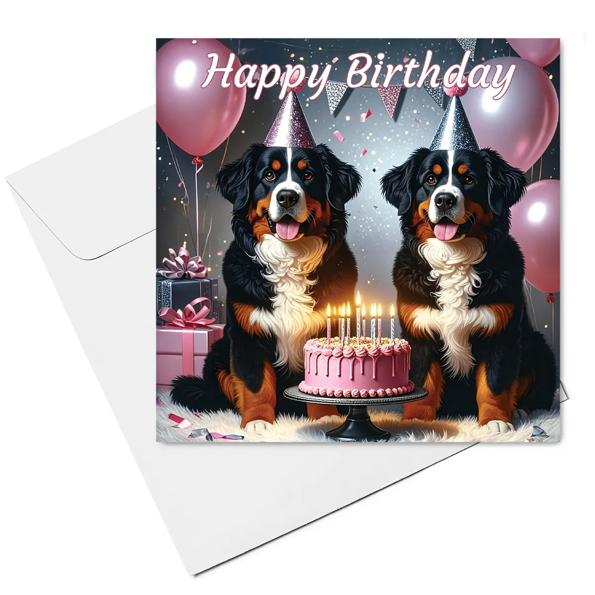 bernese mountain dog birthday card & envelope