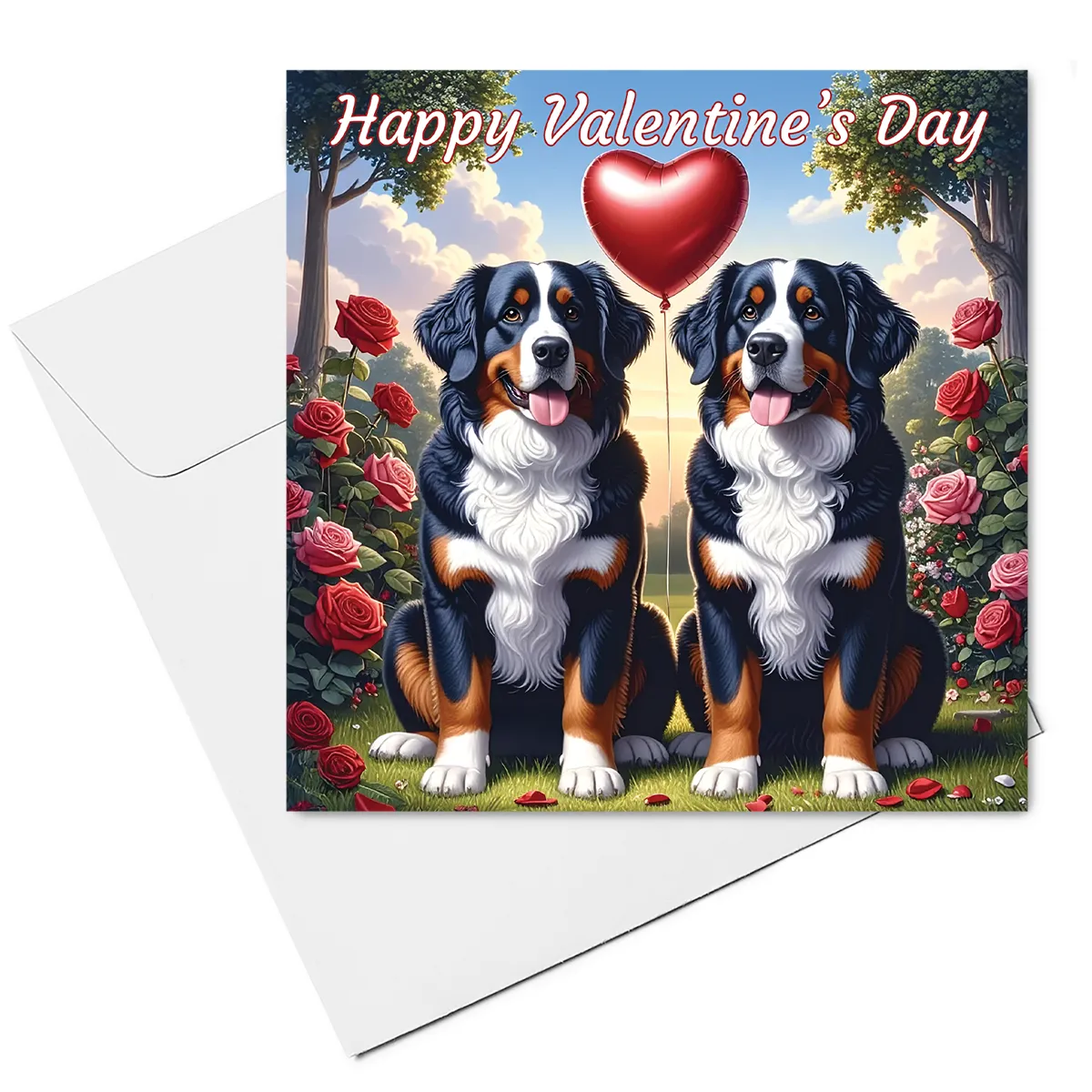bernese mountain dog valentine card & envelope
