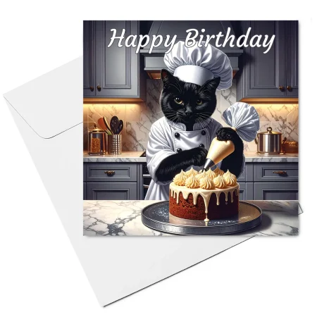black cat birthday card & envelope