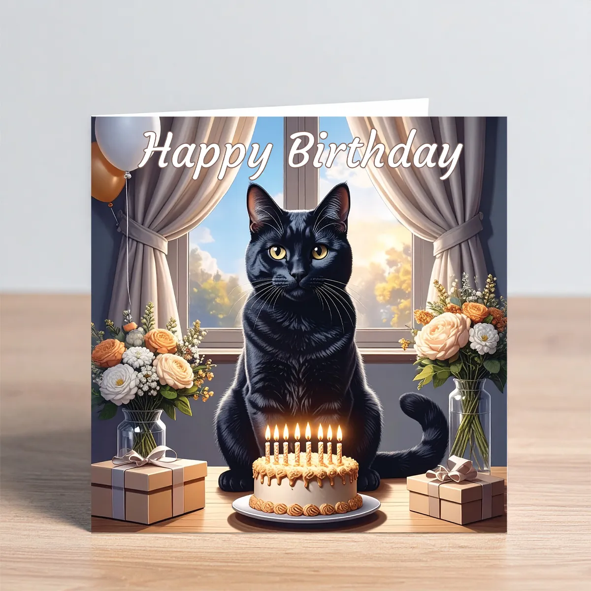 black cat birthday card