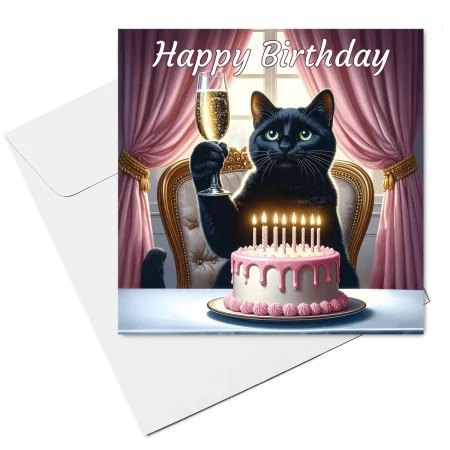 black cat birthday card & envelope
