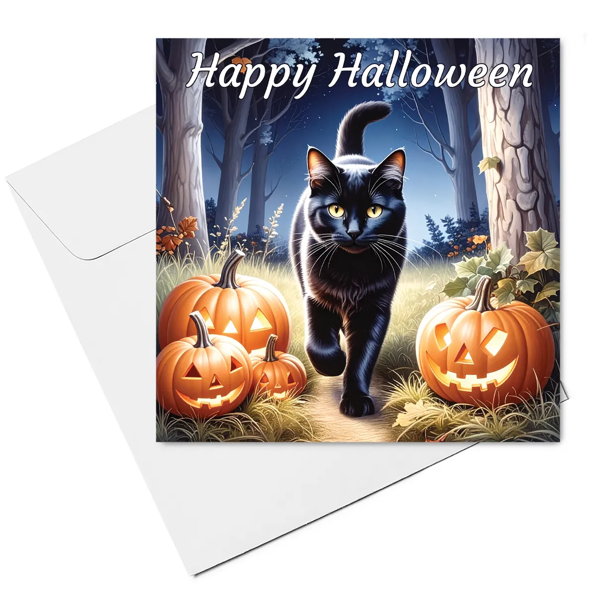 black cat halloween card & envelope