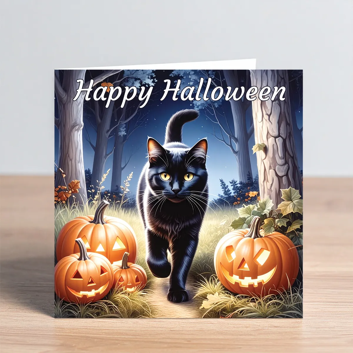 black cat halloween card