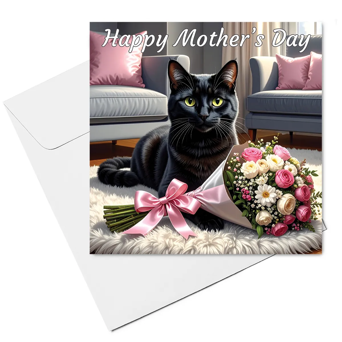 black cat mothers day card & envelope