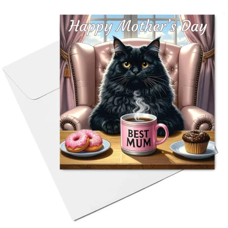 black cat mothers day card & envelope