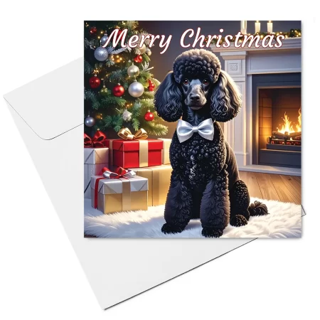 black poodle & gifts christmas card & envelope
