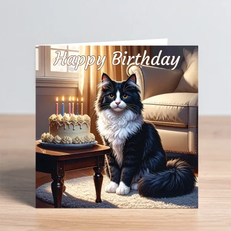 black & white cat birthday card
