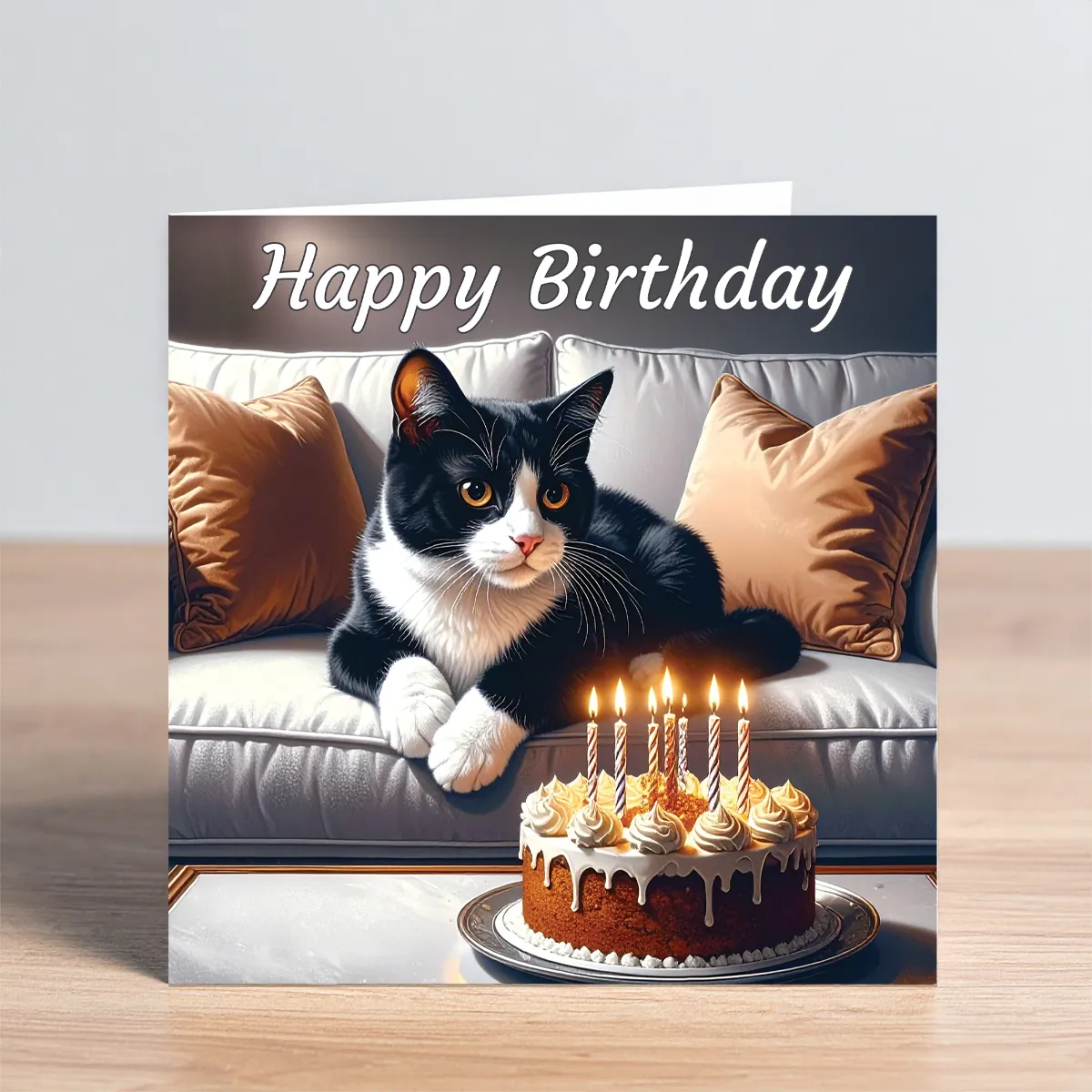 black & white cat birthday card