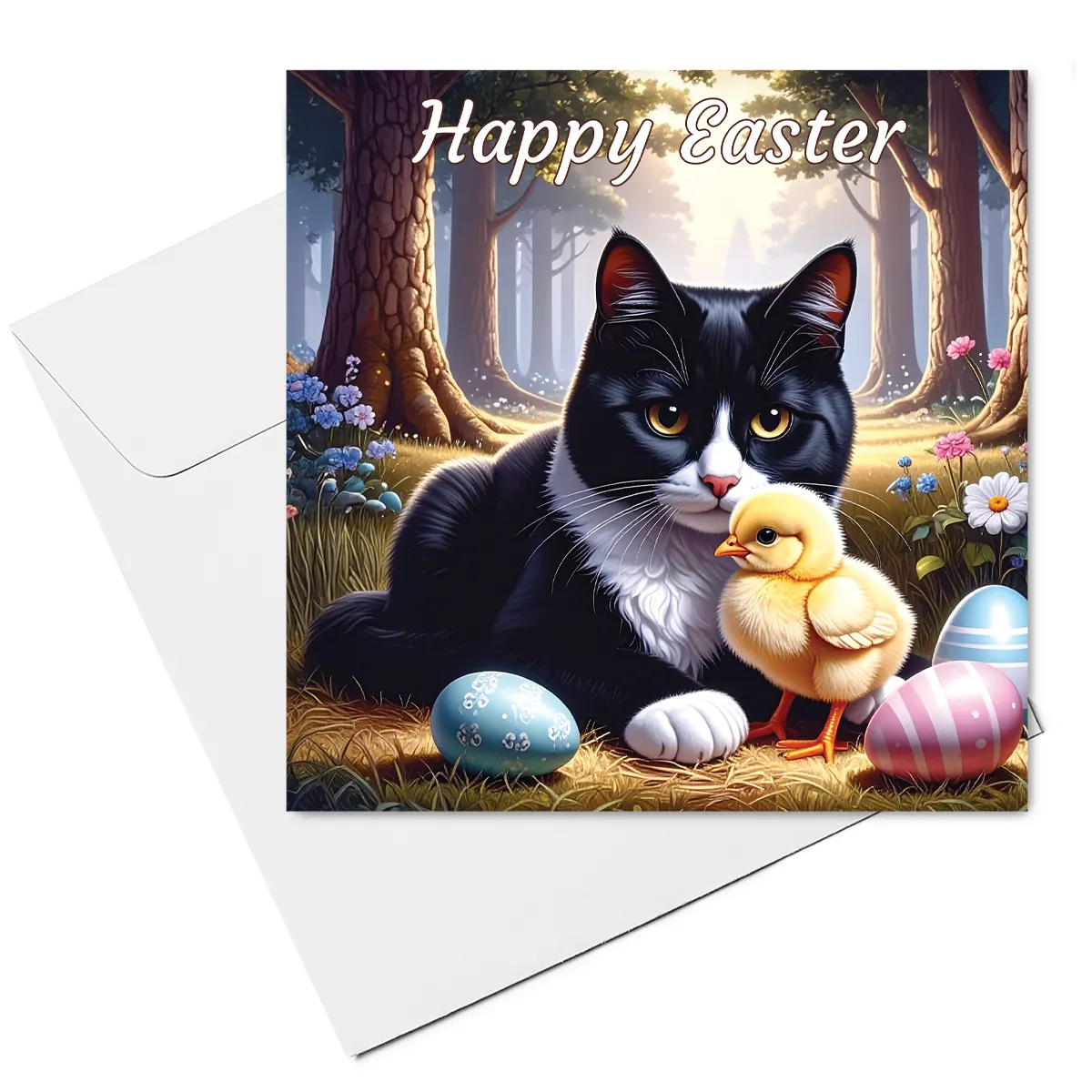black & white cat easter card & envelope