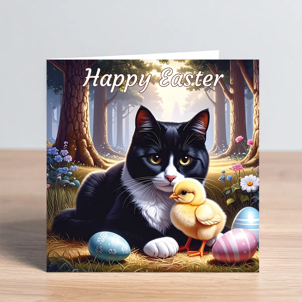 black & white cat easter card