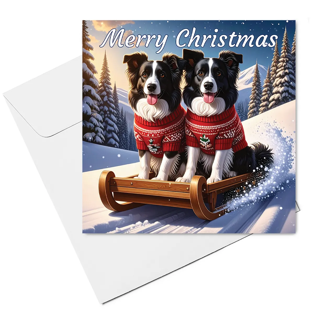 border collie christmas card & envelope