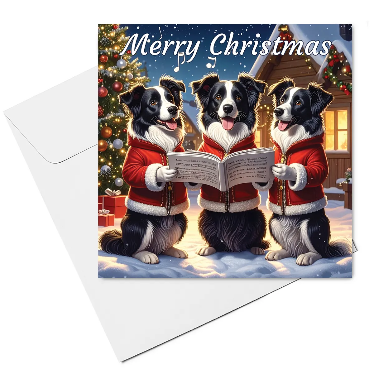 border collie christmas card & envelope