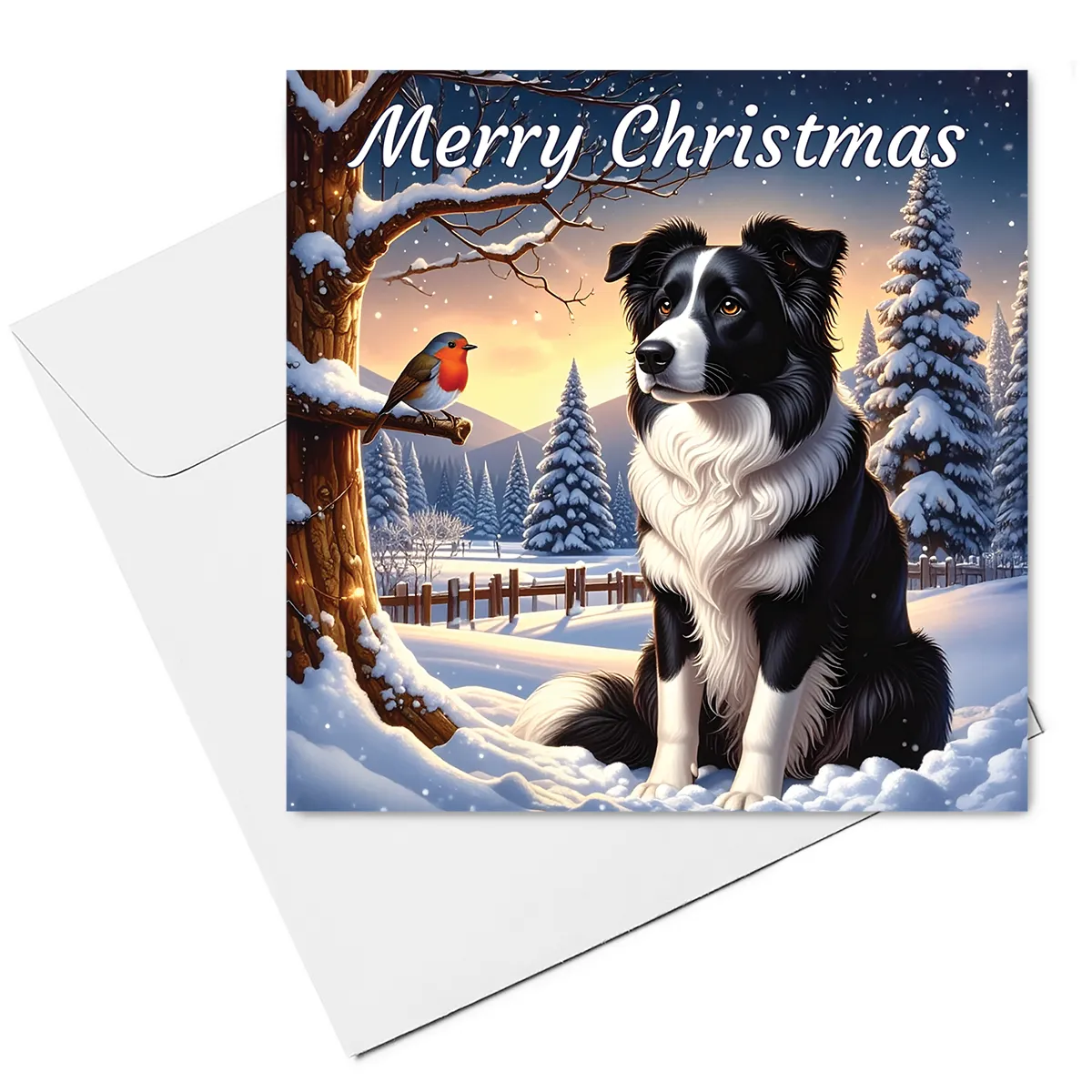 border collie christmas card with envelope