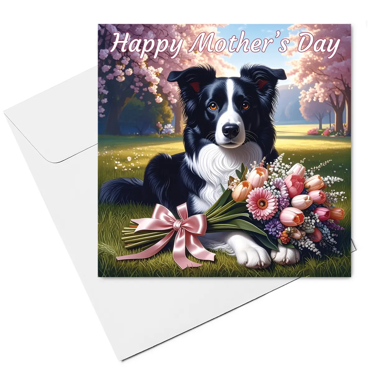 border collie mothers day card & envelope