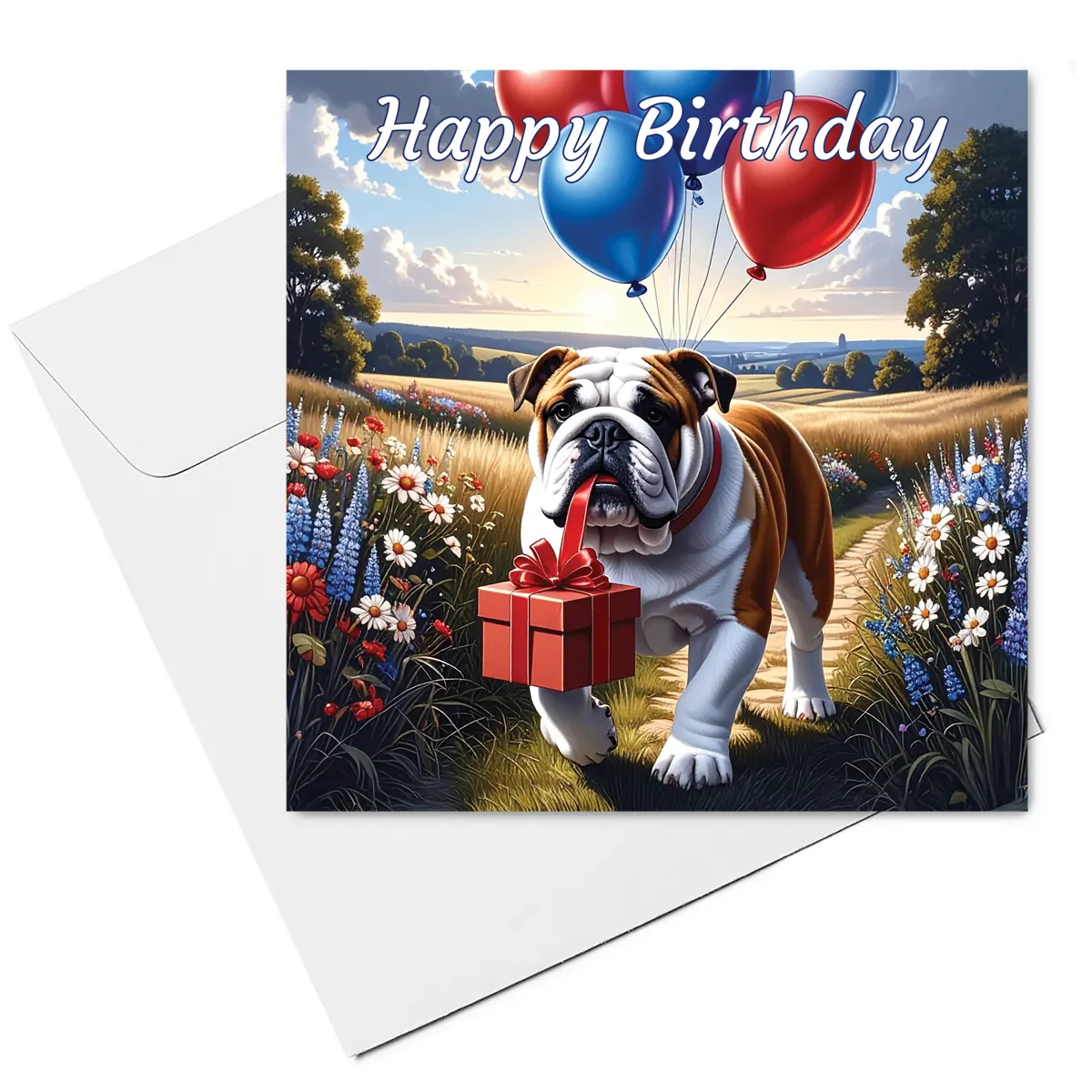 bulldog birthday card & envelope
