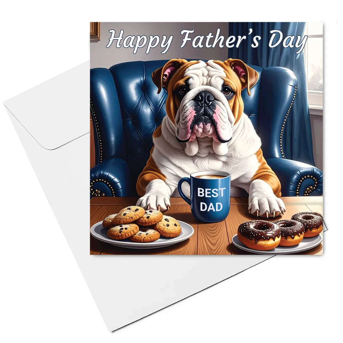bulldog fathers day card & envelope