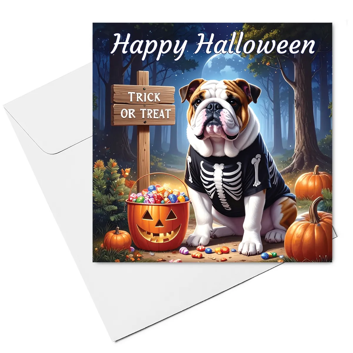 bulldog halloween card & envelope