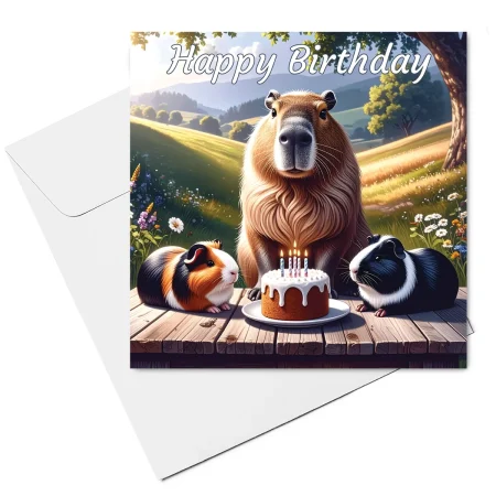 capybara and guinea pig birthday card & envelope