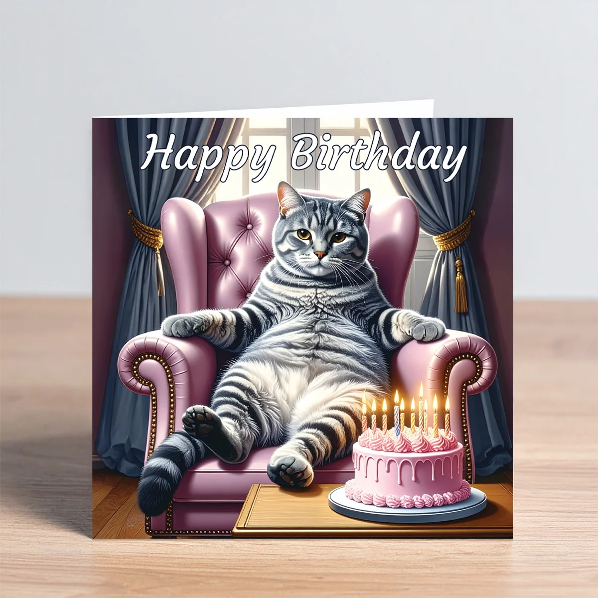 grey cat birthday card
