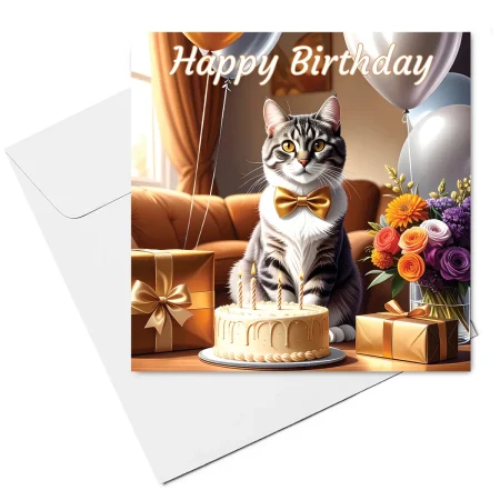 cat birthday card & envelope - tabby cat