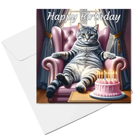 grey cat birthday card & envelope