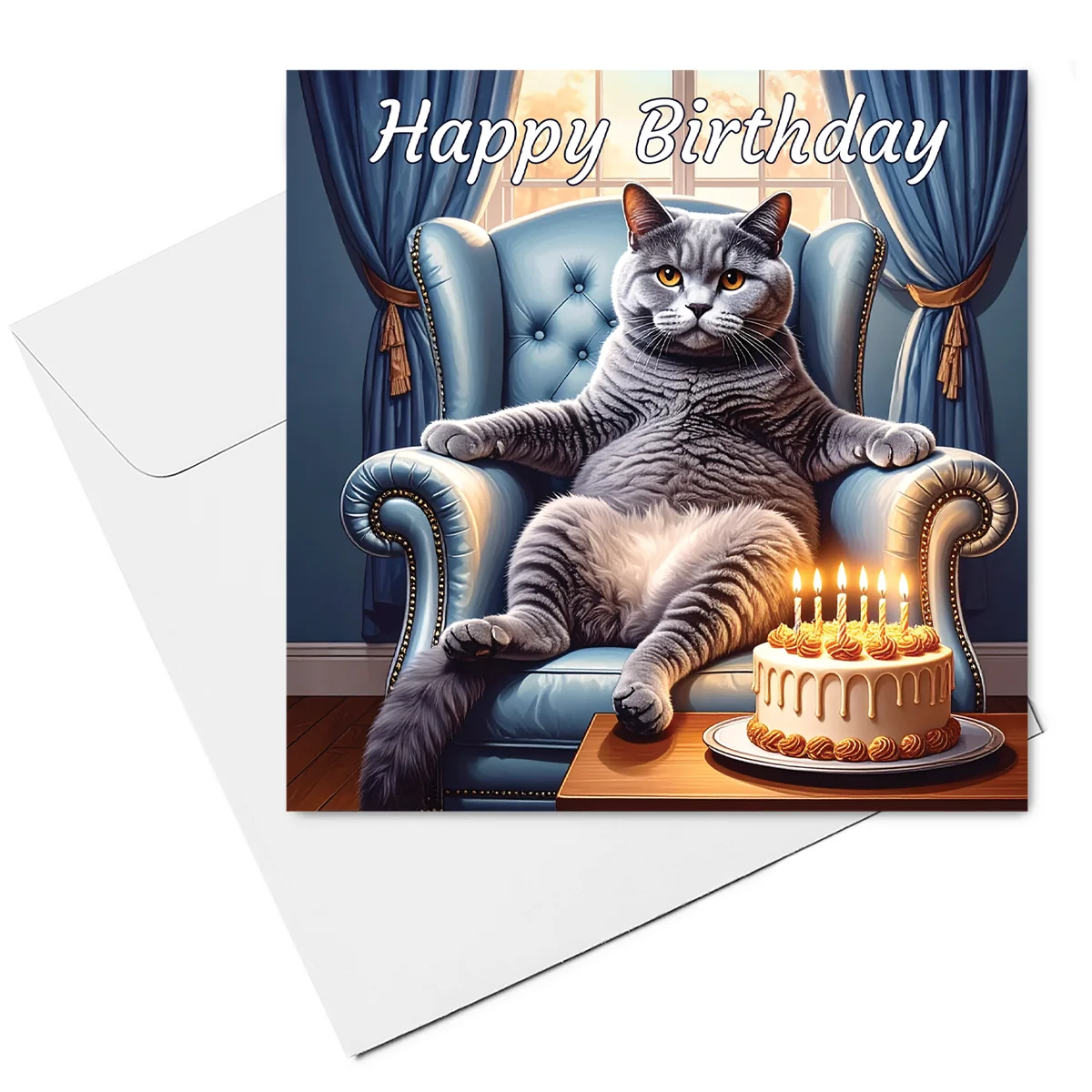 british shorthair cat birthday card & envelope