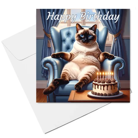 siamese cat birthday card & envelope