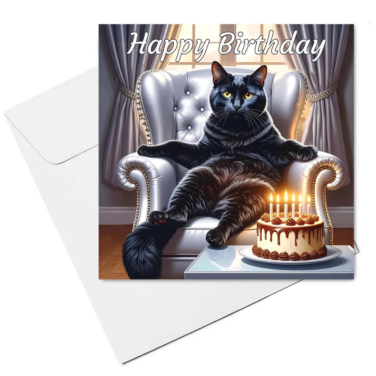 black cat birthday card & envelope