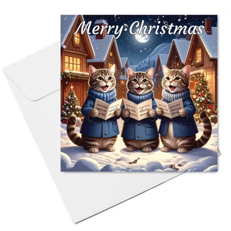 Cat Christmas Card & Envelope - Cat Carol Singers
