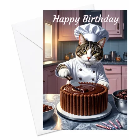 cat chef birthday card & envelope