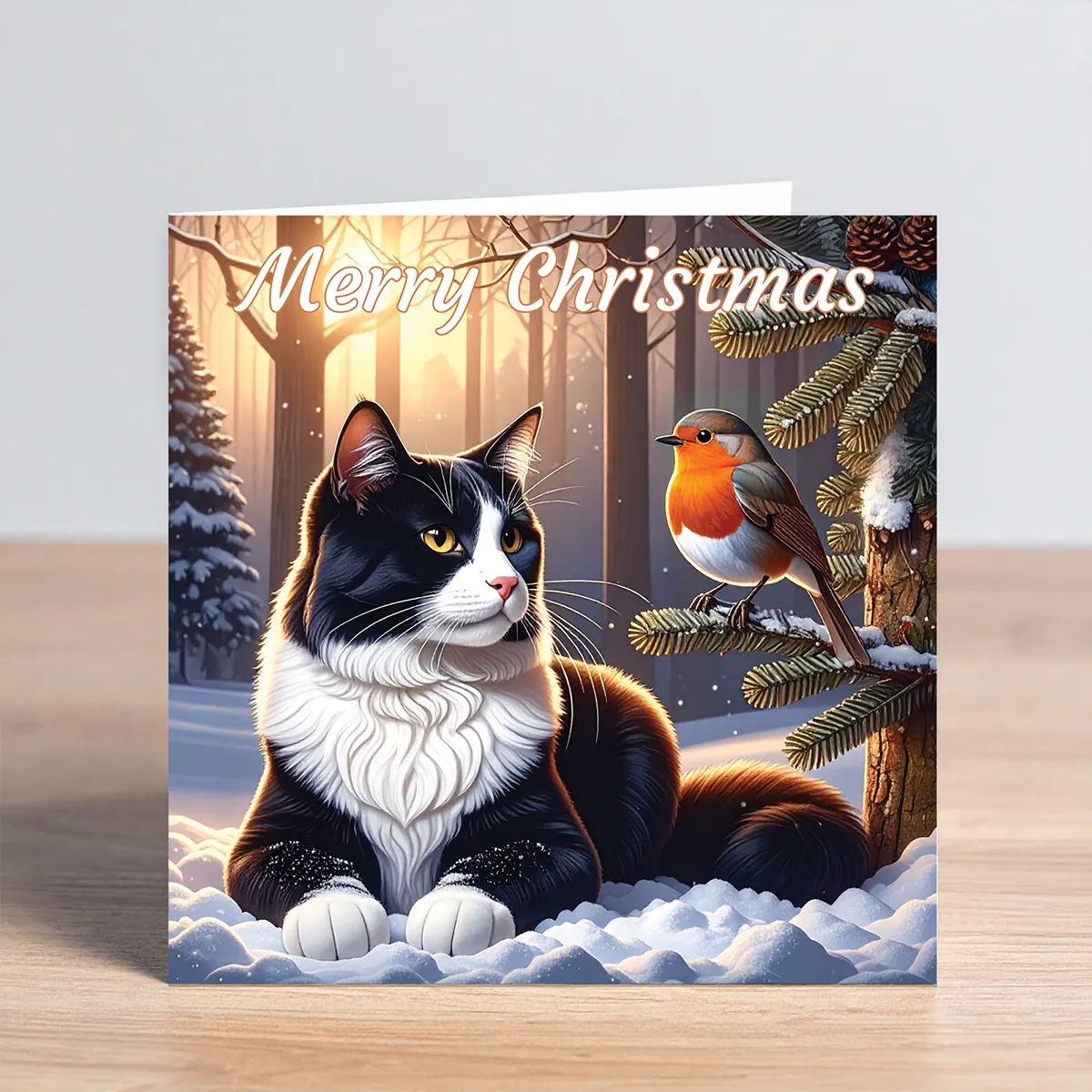 cat christmas card - black & white cat