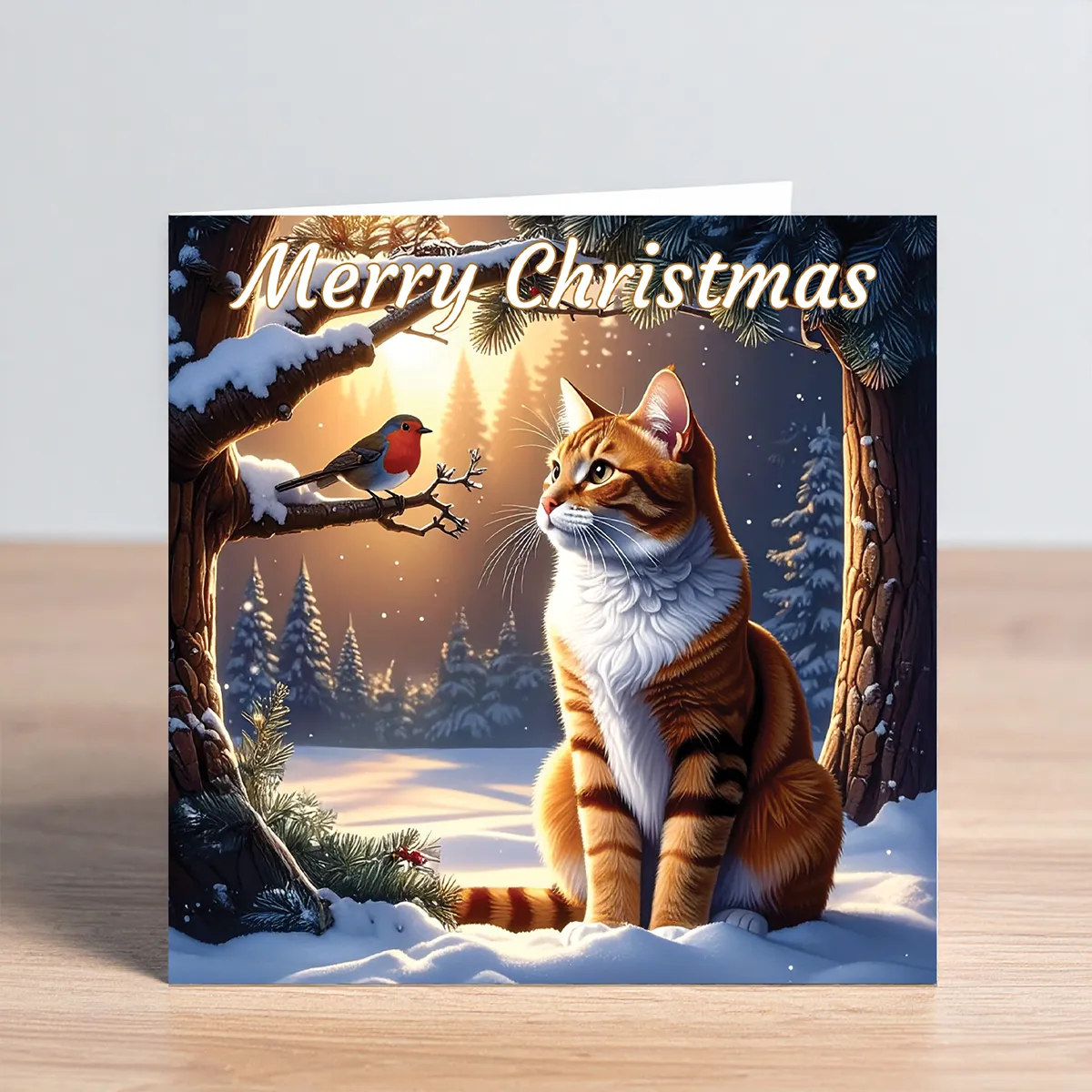 cat christmas card - ginger & white cat