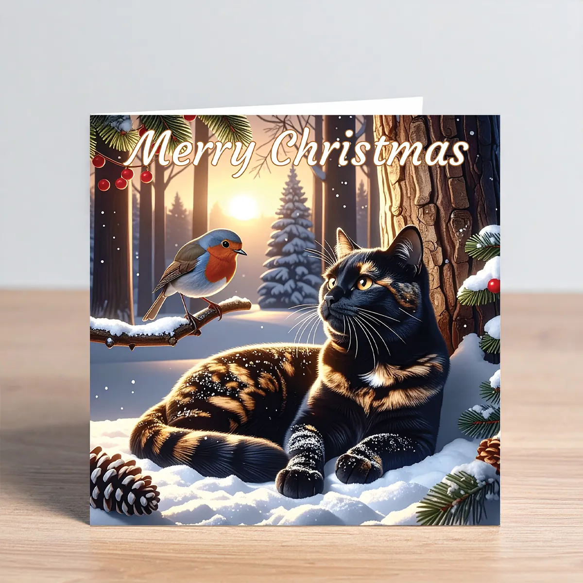 cat christmas card - tortoiseshell cat