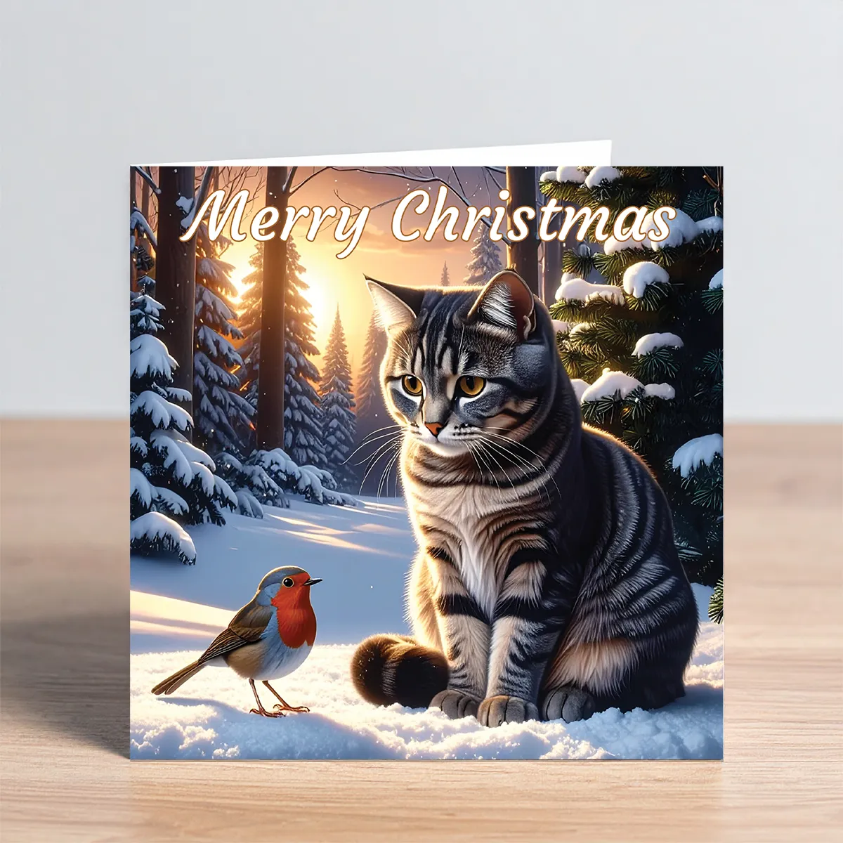 cat christmas card - grey tabby cat