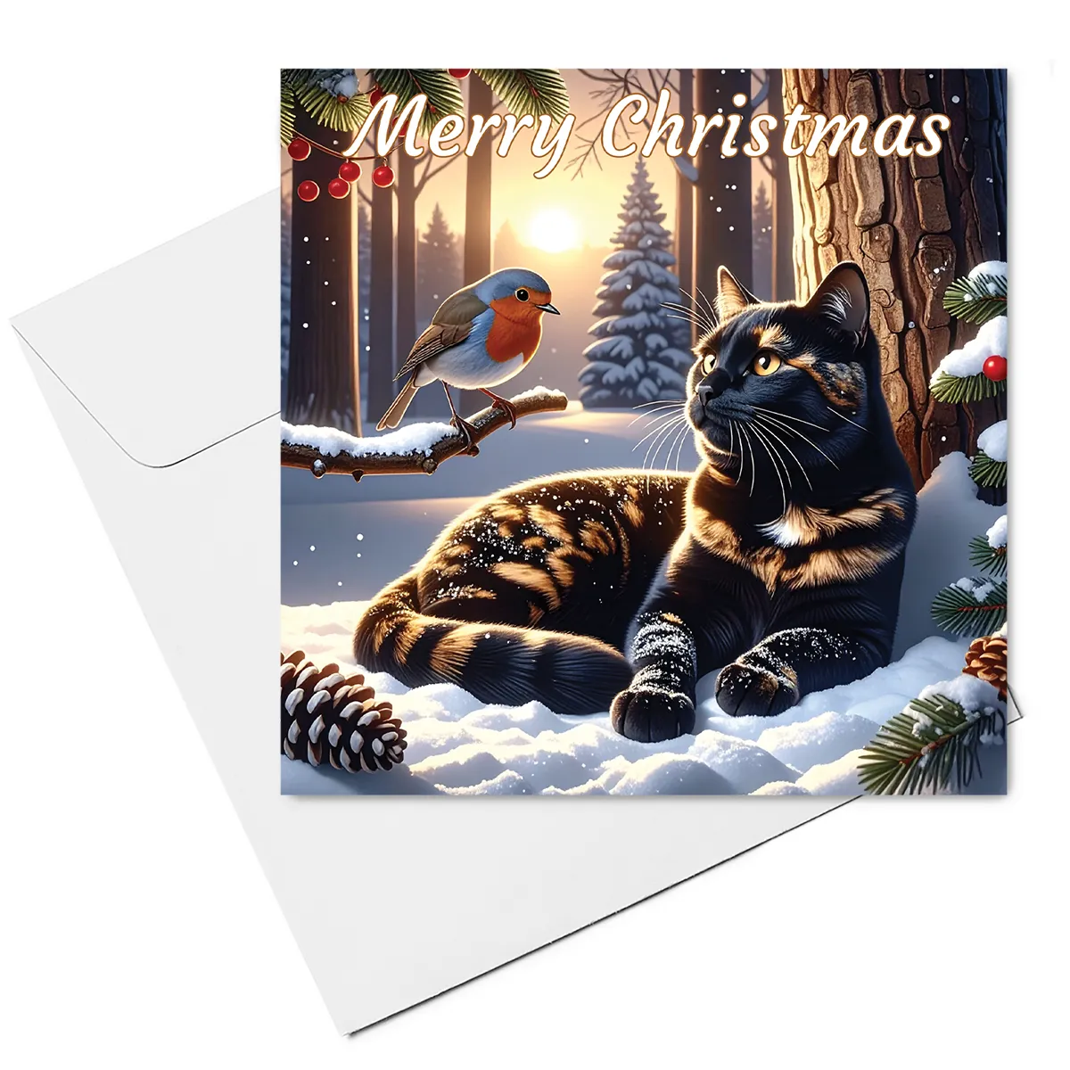 cat christmas card & envelope - tortoiseshell cat