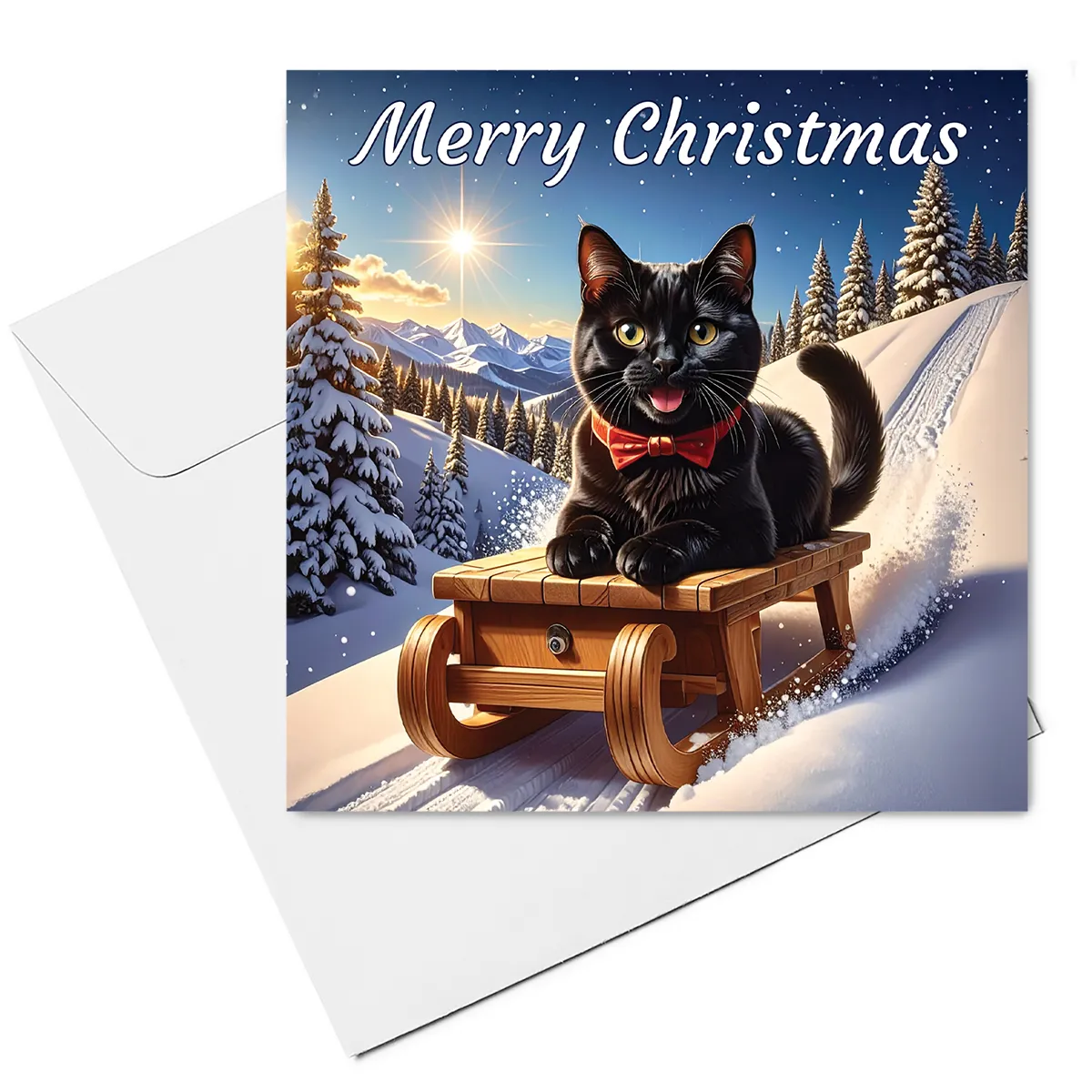 cat christmas card & envelope - black cat