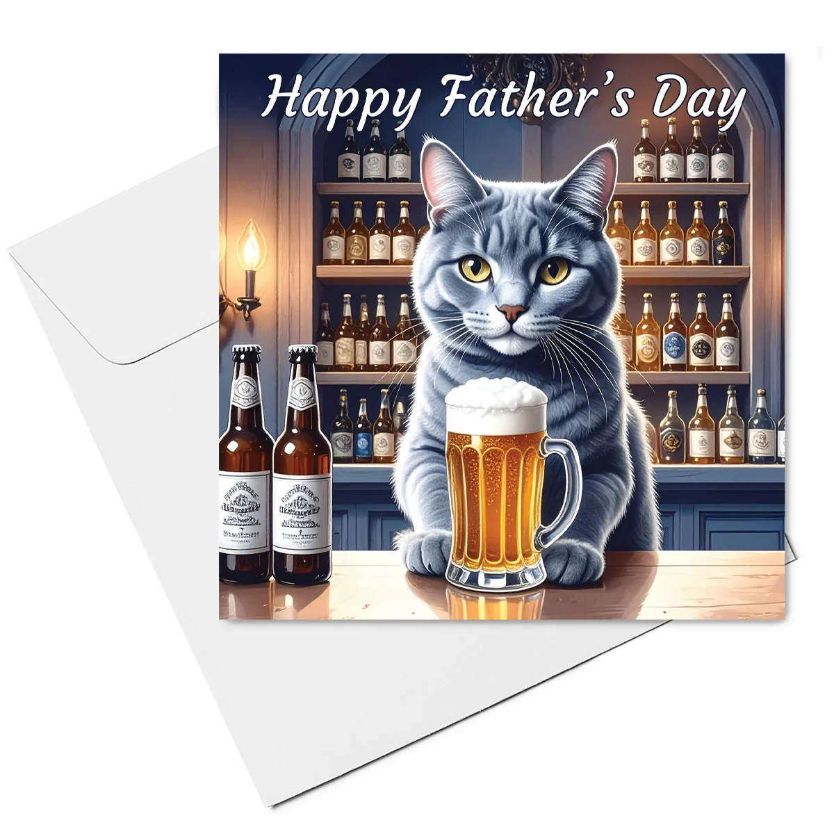cat fathers day card with envelope