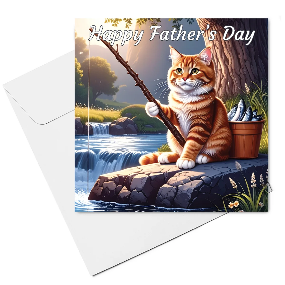 cat fathers day card with envelope