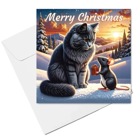 cat & mouse christmas card & envelope