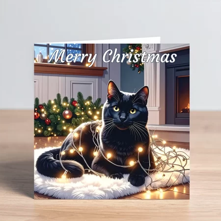 Cat Christmas Card - Black Cat