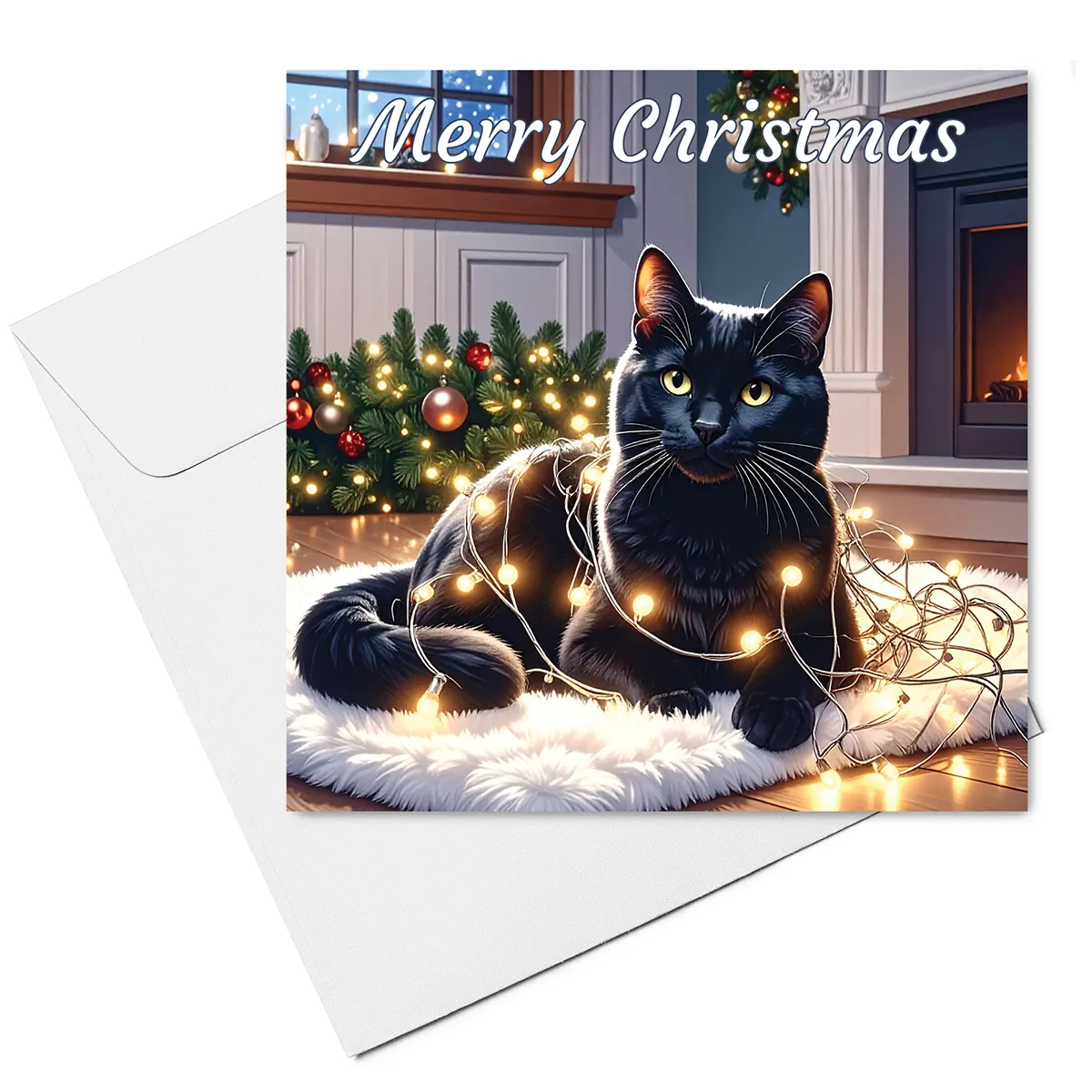 Cat Christmas Card & Envelope - Black Cat