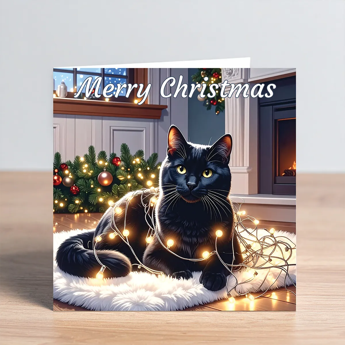 Cat Christmas Card - Black Cat