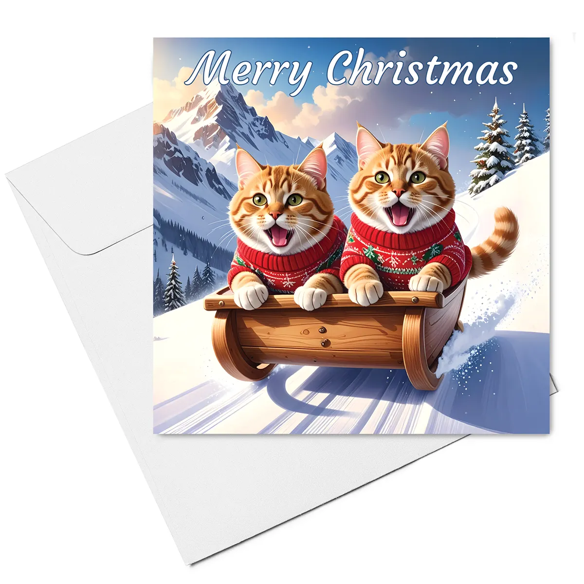 cat christmas card & envelope - ginger cats christmas card