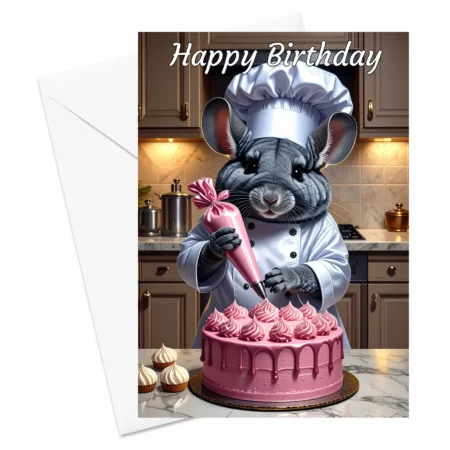 Chinchilla Birthday Card - Chinchilla Chef Icing Birthday Cake