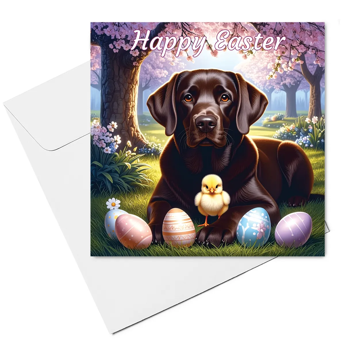 chocolate labrador easter card & envelope