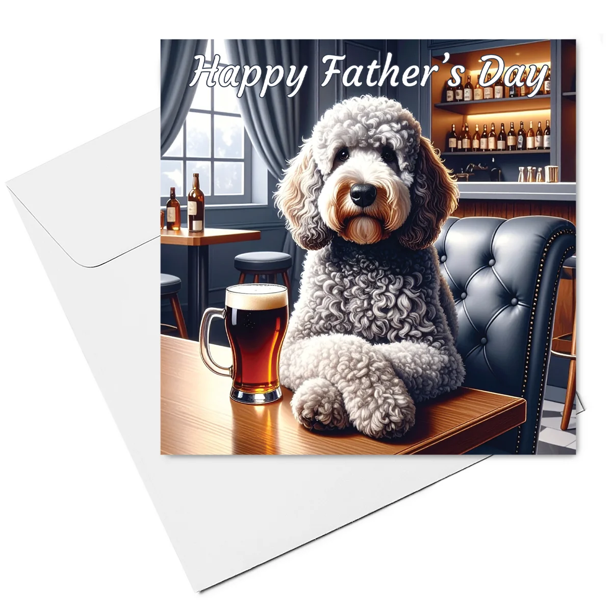 grey cockapoo fathers day card & envelope