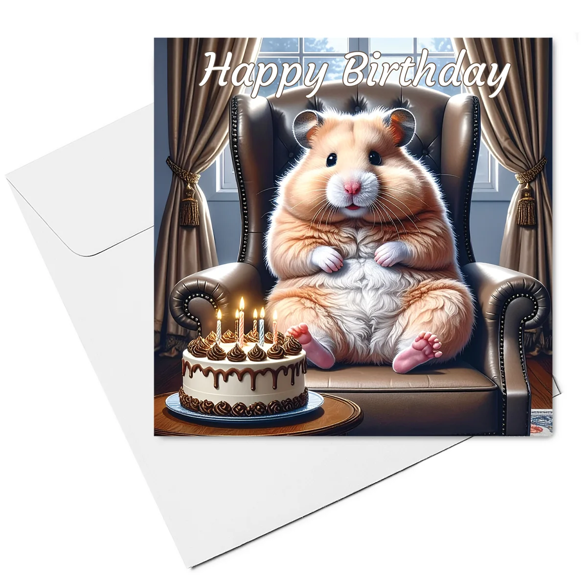 Hamster Birthday Card - Syrian Hamster With Birthday Cake
