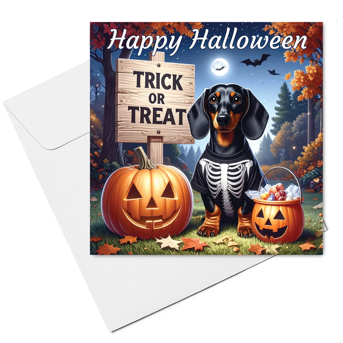 dachshund halloween card & envelope