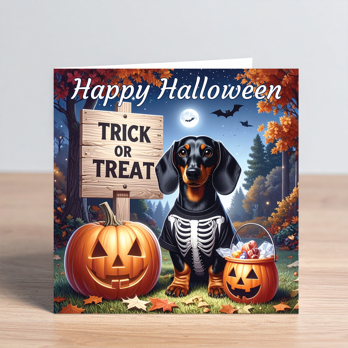 dachshund halloween card